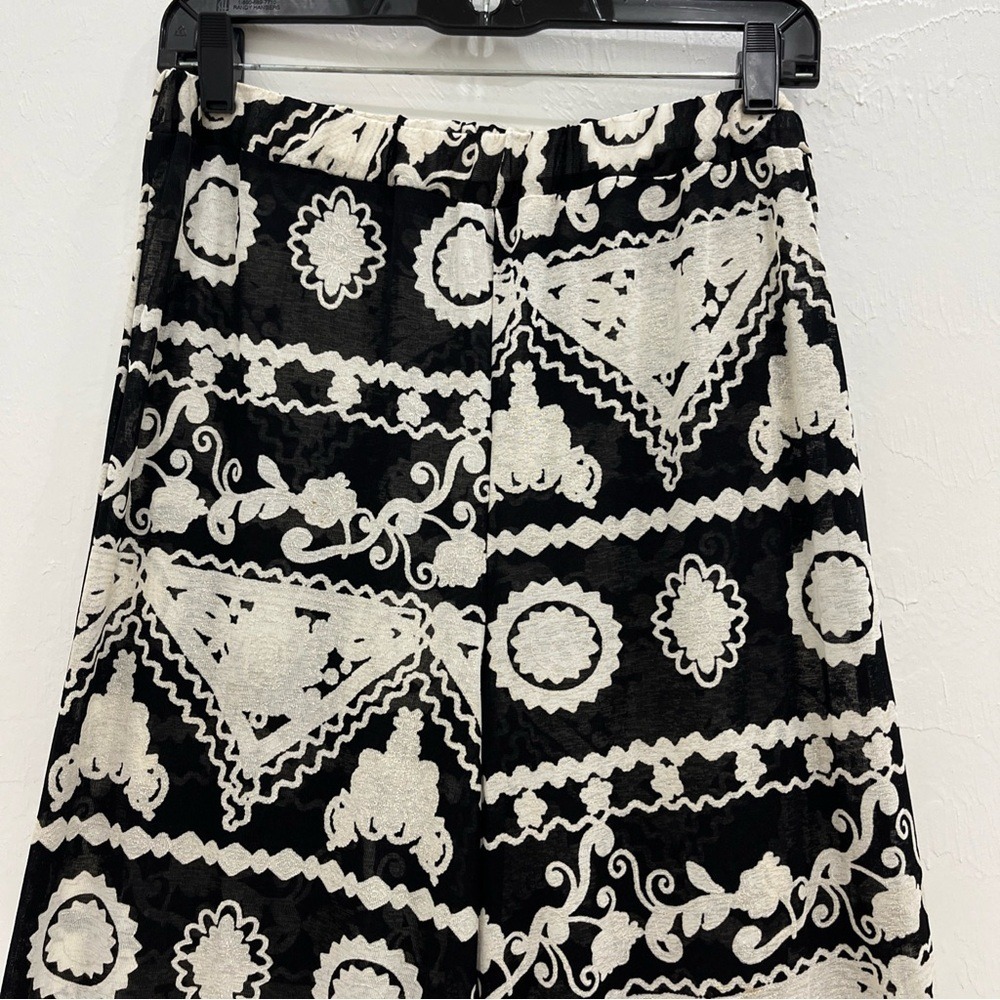 Lulus Wide Leg Pants Womens Small Black White Good Boho Geometric Floral Print - Picture 7 of 12